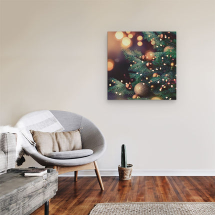 Canvas schilderij kamer Versierde Kerstboom Met Lichtjes