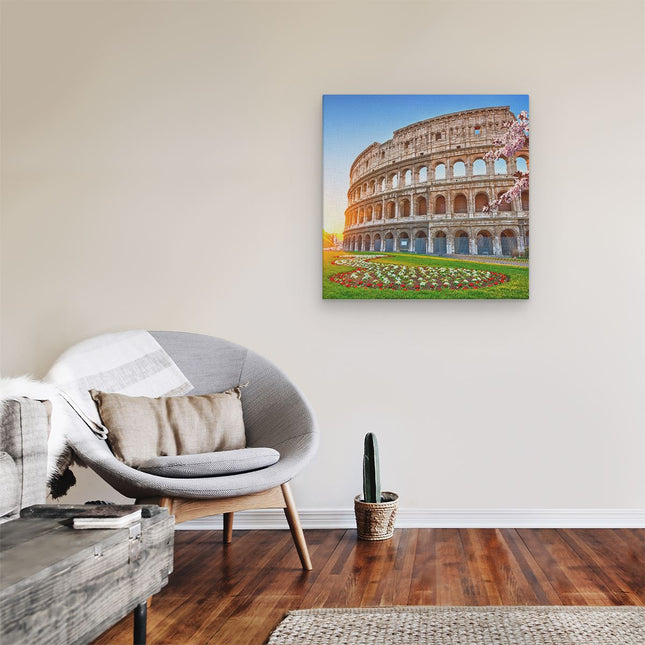 Canvas schilderij kamer Colosseum bij Zonsopgang in Rome, Italië
