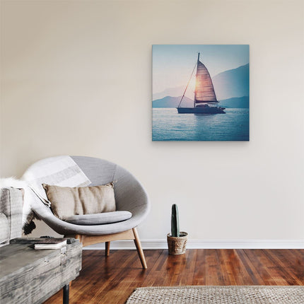 Canvas schilderij kamer Zeilboot bij Zonsondergang