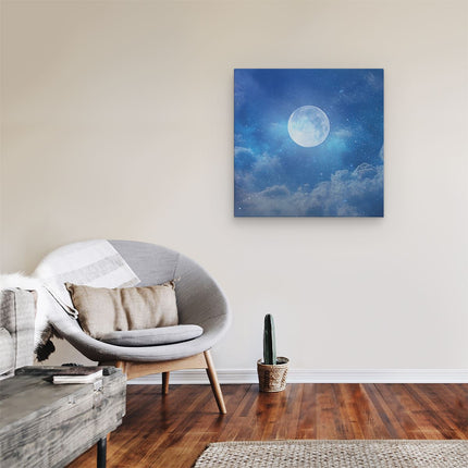 Canvas schilderij kamer Volle Maan in de Blauwe Hemel met Sterren