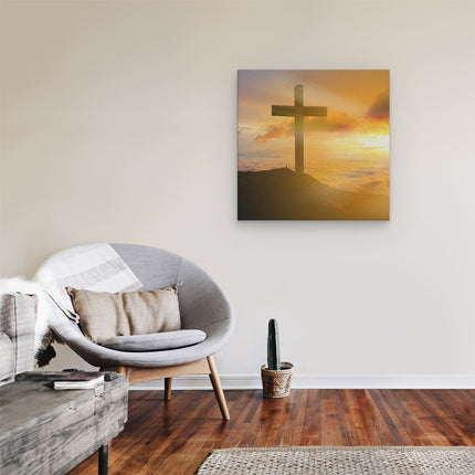 Canvas schilderij kamer Kruis van Jezus Christus bij Zonsondergang