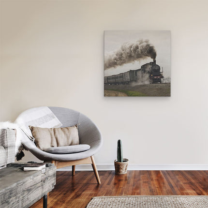 Canvas schilderij kamer Locomotief Trein met Rook Wolken