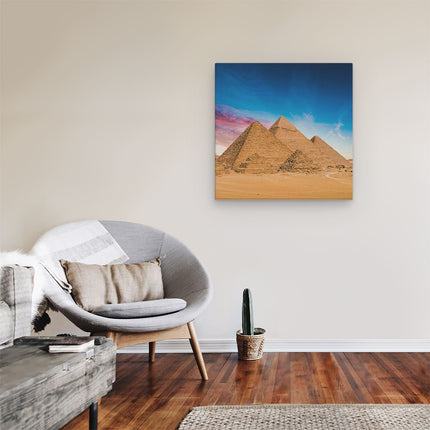 Canvas schilderij kamer Egyptische Piramides bij Zonsondergang