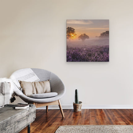 Canvas schilderij kamer Weide in de Veluwe bij Zonsondergang