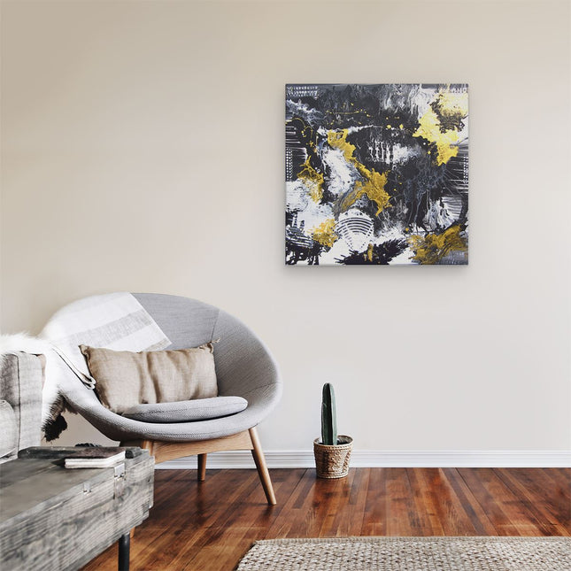 Canvas schilderij kamer Abstracte Kunst met Zwart, Wit en Goud