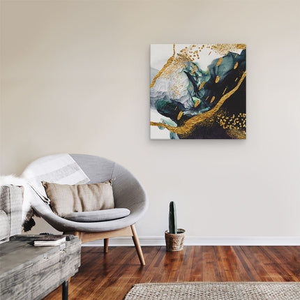 Canvas schilderij kamer Abstracte Kunst - Zwart Wit met Gouden Strepen