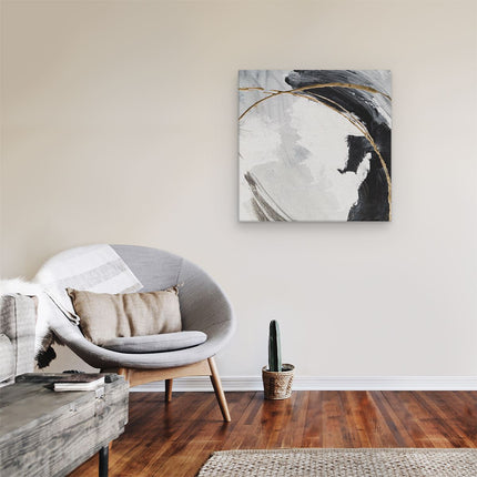 Canvas schilderij kamer Abstracte Kunst - Wit met Zwart en Goud