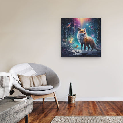 Canvas schilderij kamer Wolf met Vogels in het Magische Bos