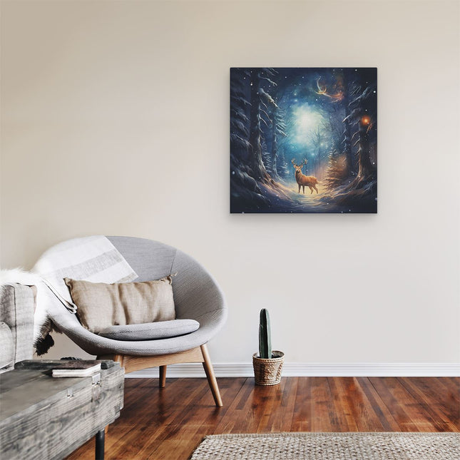 Canvas schilderij kamer Hert in het Winterbos