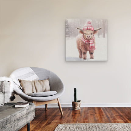 Canvas schilderij kamer Baby Schotse Hooglander in de Winter