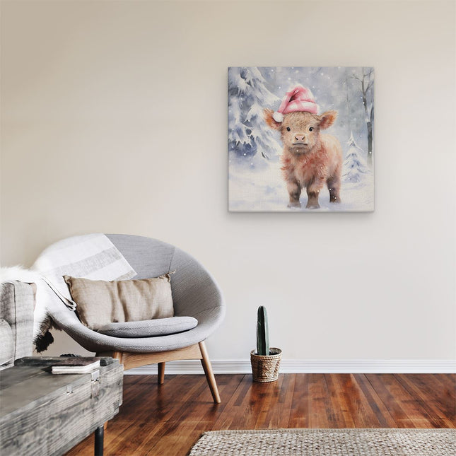Canvas schilderij kamer Baby Schotse Hooglander in de Winter