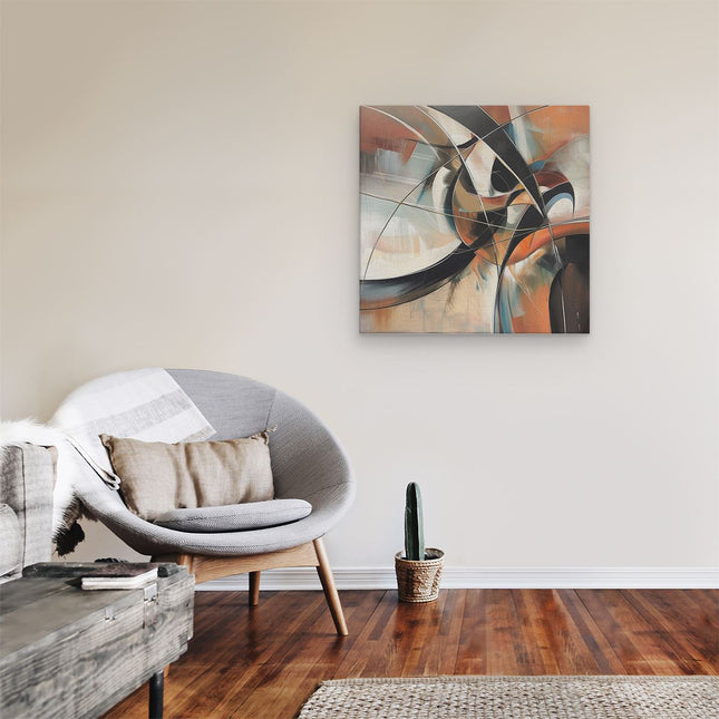 Canvas schilderij kamer Abstract Kunstwerk met Zwarte, Oranje en Witte Kleuren