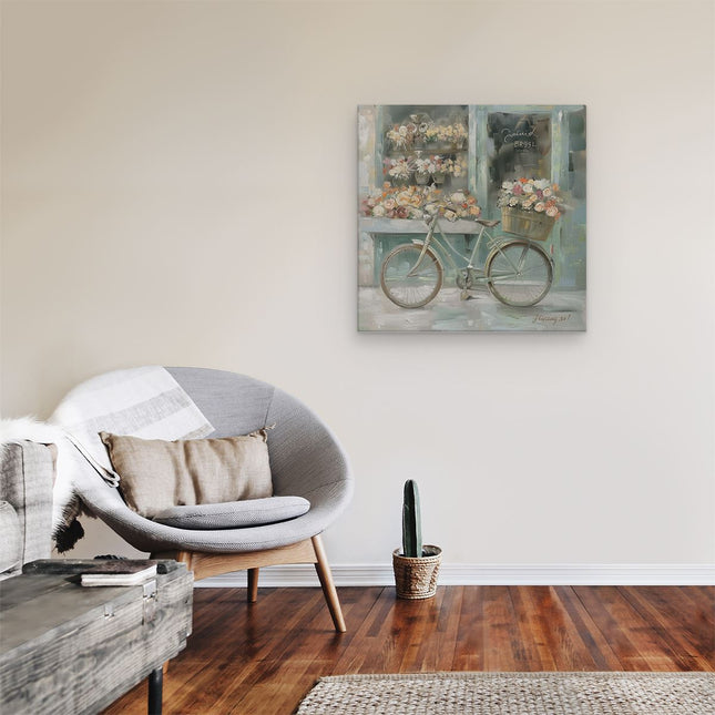 Canvas schilderij kamer Kunstwerk van een Fiets voor een Bloemenwinkel