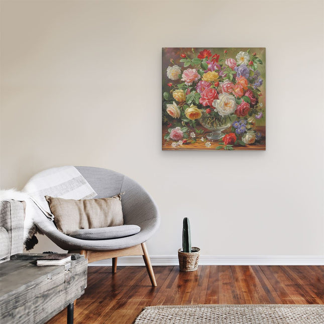 Canvas schilderij kamer Kunstwerk van Rozen in een Glazen Vaas