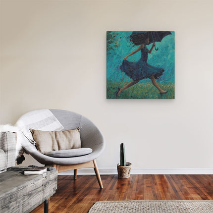 Canvas schilderij kamer Vrouw loopt met een Paraplu