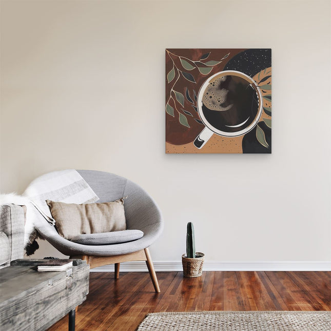 Canvas schilderij kamer Kopje Koffie met Bladeren