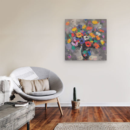 Canvas schilderij kamer Kunstwerk van Kleurrijke Bloemen in een Vaas