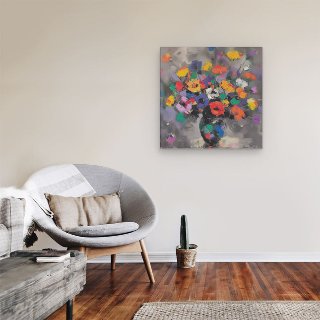 Canvas schilderij kamer Kunstwerk van Kleurrijke Bloemen in een Vaas