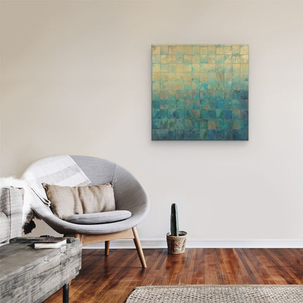 Canvas schilderij kamer Blauw en Goud Betegeld Kunstwerk