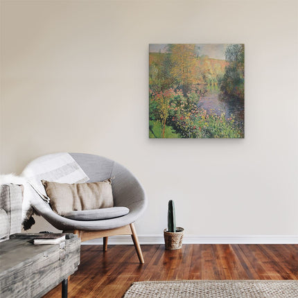 Canvas schilderij kamer Kunstwerk van Bloemen bij een Rivier