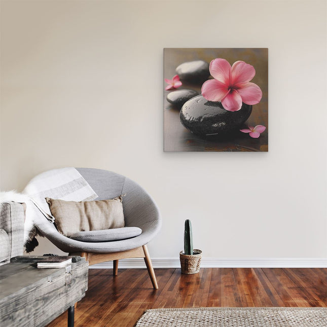 Canvas schilderij kamer Zwarte Stenen met een Roze Bloem