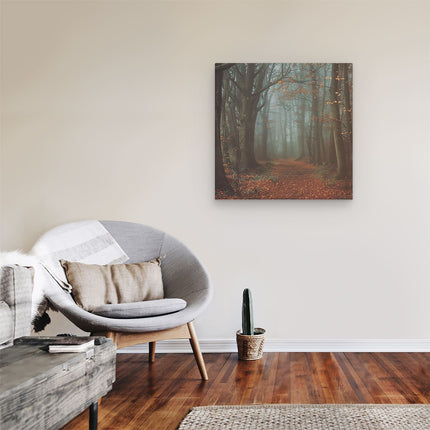 Canvas schilderij kamer Pad door een Mistig Bos