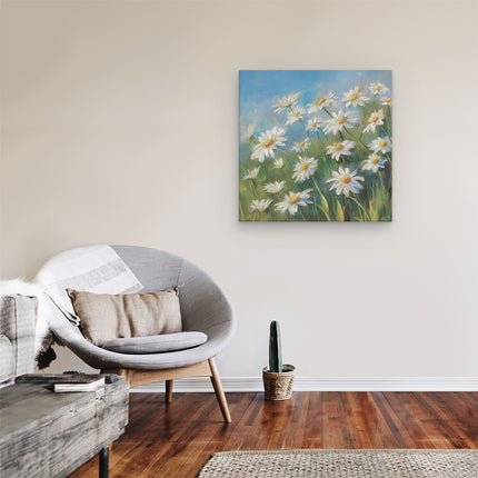 Canvas schilderij kamer Witte Madeliefjes in een Veld