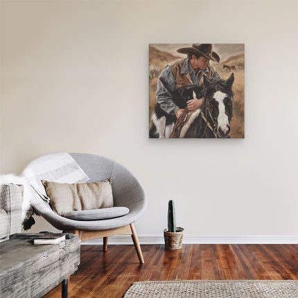 Canvas schilderij kamer Cowboy en zijn Hond