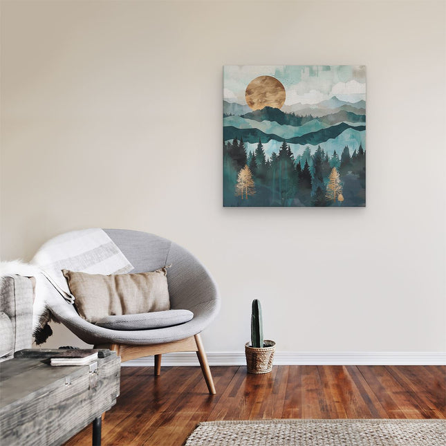 Canvas schilderij kamer Aquarelkunstwerk van Bergen en Bomen