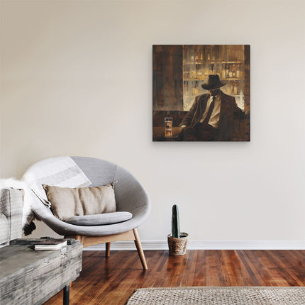 Canvas schilderij kamer Man met een Hoed Zittend op een Bank