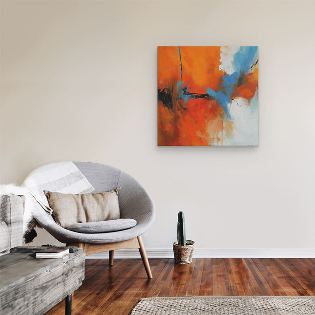 Canvas schilderij kamer Abstract Kunstwerk met Blauwe en Oranje Kleuren