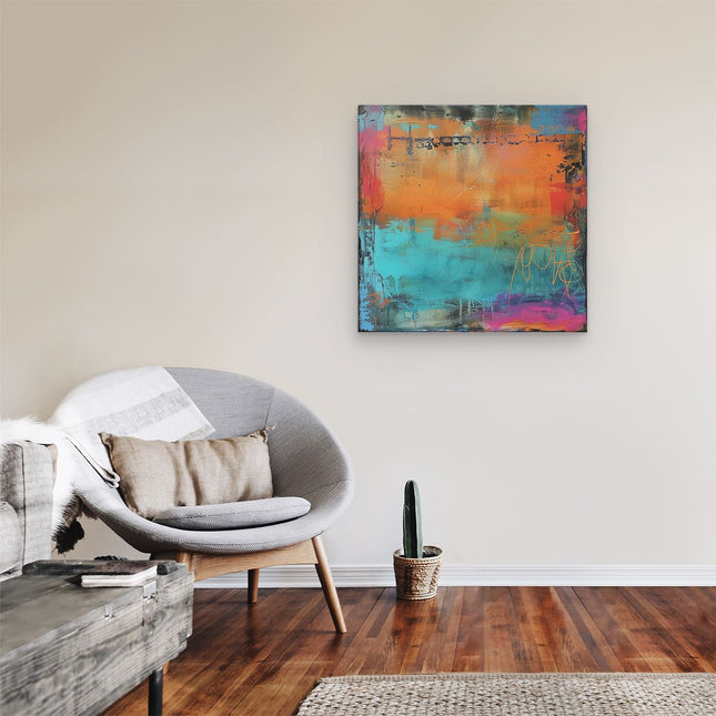 Canvas schilderij kamer Abstract Kunstwerk met Blauwe, Oranje en Paarse Kleuren