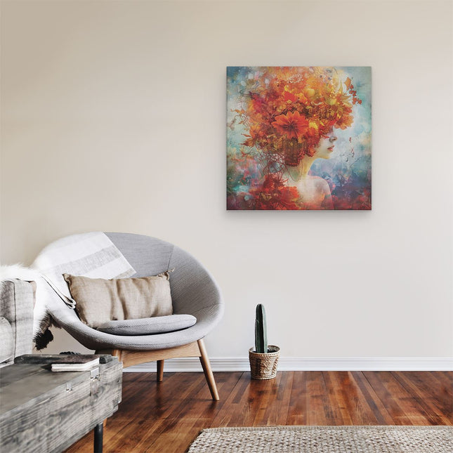 Canvas schilderij kamer Vrouw met Bloemen in haar Haar