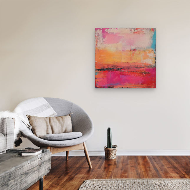 Canvas schilderij kamer Abstract Kunstwerk met Roze, Oranje en Blauwe Kleuren