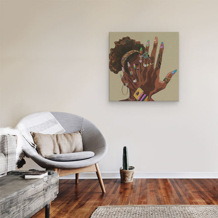 Canvas schilderij kamer Zwarte Vrouw met Kleurrijke Nagels