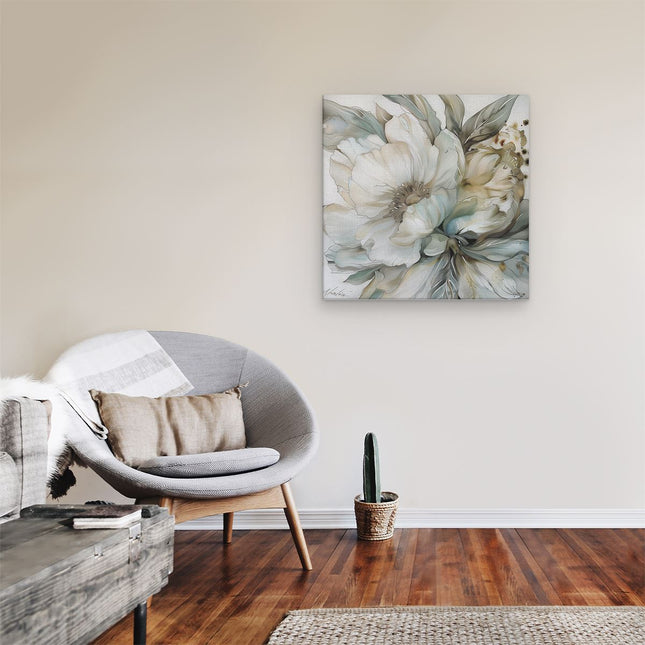 Canvas schilderij kamer Kunstwerk van een Witte Bloem op een Witte Achtergrond