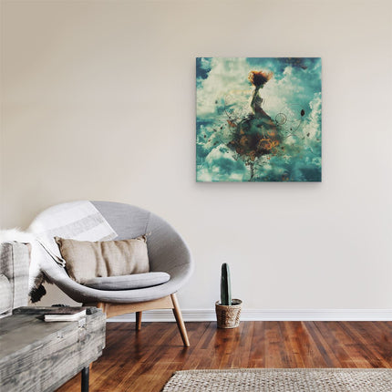 Canvas schilderij kamer Meisje in een Jurk die door de Wolken Vliegt