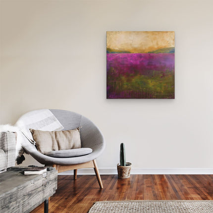 Canvas schilderij kamer Abstract Kunstwerk van een Paars en Goudlandschap
