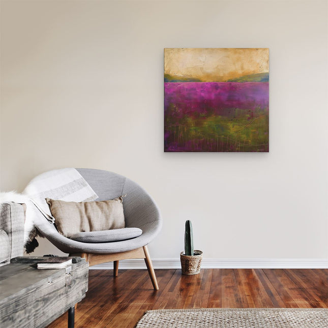 Canvas schilderij kamer Abstract Kunstwerk van een Paars en Goudlandschap