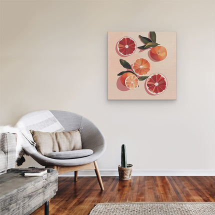 Canvas schilderij kamer Bosje Grapefruits op een Roze Achtergrond