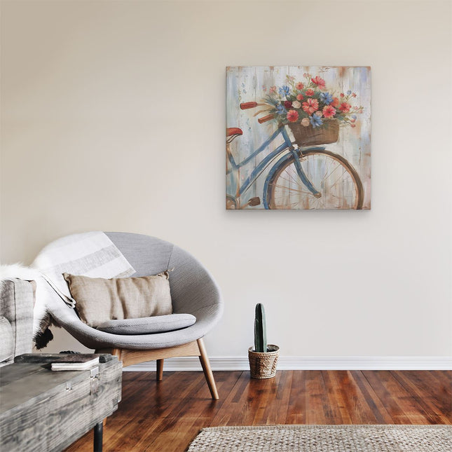 Canvas schilderij kamer Kunstwerk van een Fiets met Bloemen in een Mand