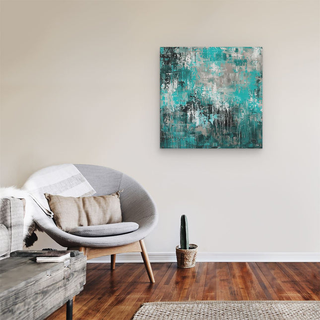 Canvas schilderij kamer Abstract Kunstwerk in Groenblauw en Zwart