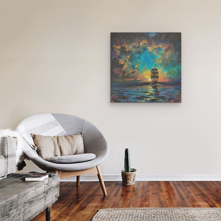 Canvas schilderij kamer Kunstwerk van een Schip in de Oceaan