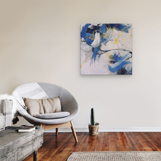 Canvas schilderij kamer Abstract Kunstwerk met Blauwe en Witte Kleuren
