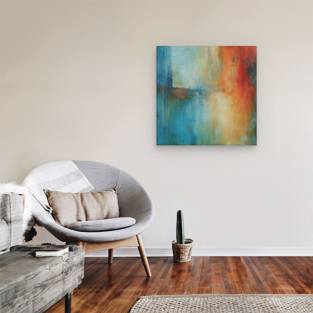 Canvas schilderij kamer Abstract Kunstwerk met Blauwe, Oranje en Rode Kleuren