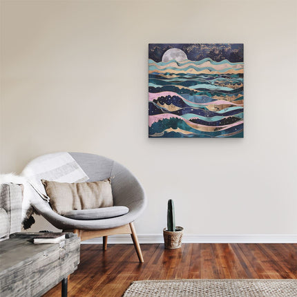 Canvas schilderij kamer Kunstwerk van de Oceaan met Golven en een Maan