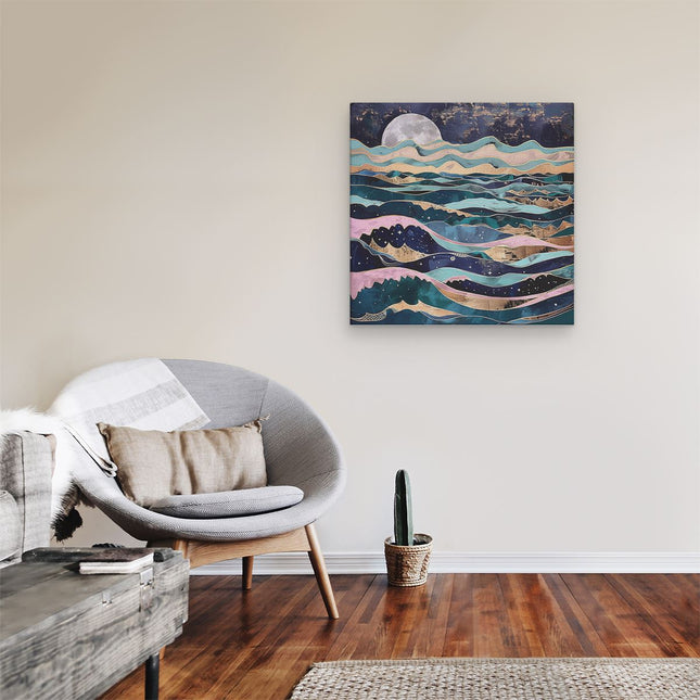 Canvas schilderij kamer Kunstwerk van de Oceaan met Golven en een Maan
