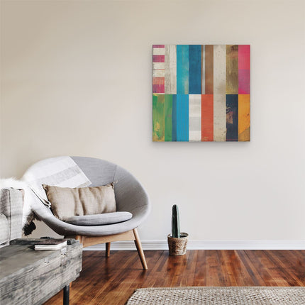 Canvas schilderij kamer Kleurrijke Strepen op een Houten Achtergrond