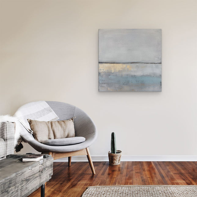 Canvas schilderij kamer Abstract Kunstwerk met een Blauwe en Gouden Achtergrond