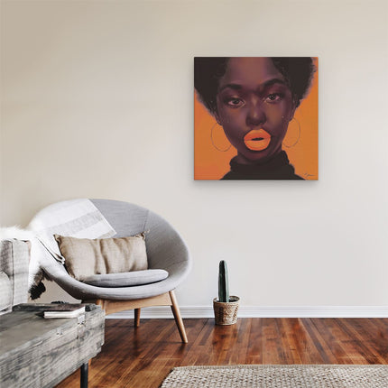Canvas schilderij kamer Zwarte Vrouw met Oranje Lippen